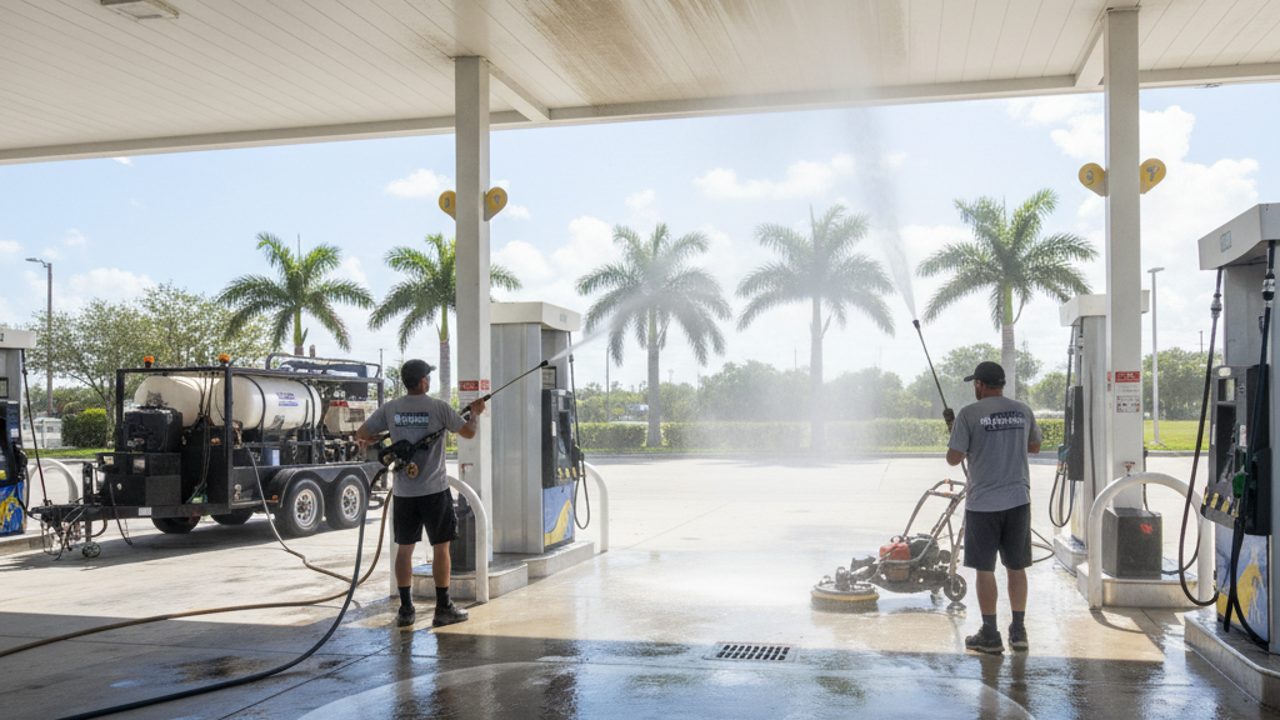 Gas Station Canopy and Fuel Pad Cleaning